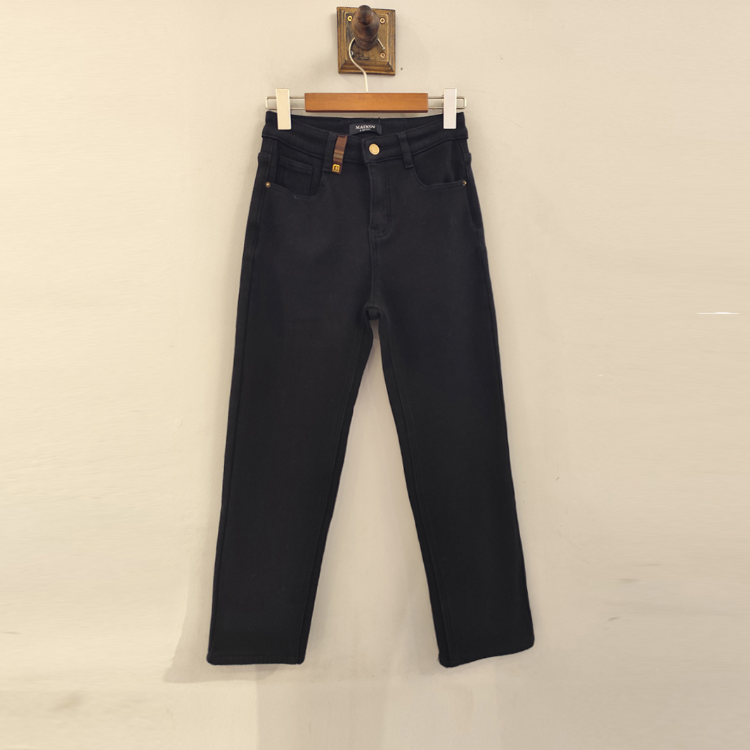 KCNLQ039麦寻高腰显瘦加绒加厚牛仔小版直筒脚裤女九分裤小个子