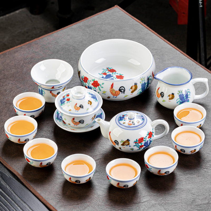 斗彩鸡缸杯中式泡茶壶功夫茶具家用陶瓷茶道零配单个茶杯配套复古