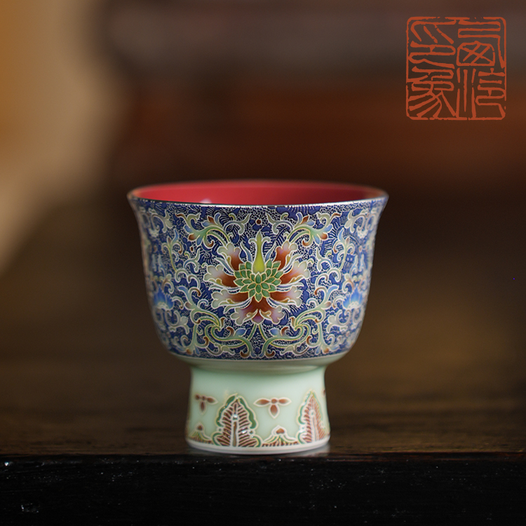 【西泠墨香上新】景泰蓝珐琅釉缠枝纹小高足杯（故宫宝蓝色）HX0134a