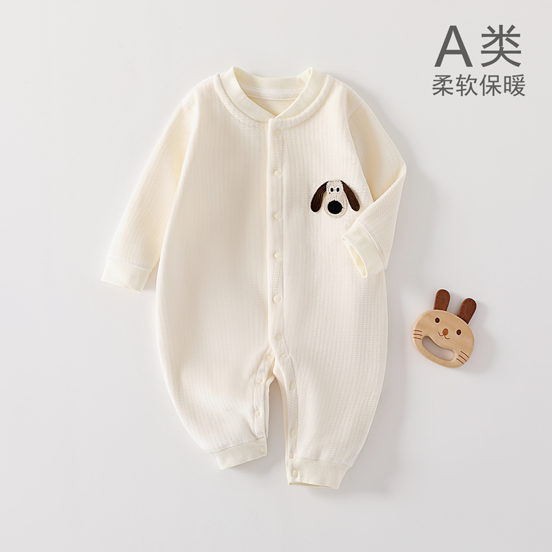 婴儿保暖连体衣秋冬季加绒加厚哈衣新生儿一体绒爬服男女宝宝冬装