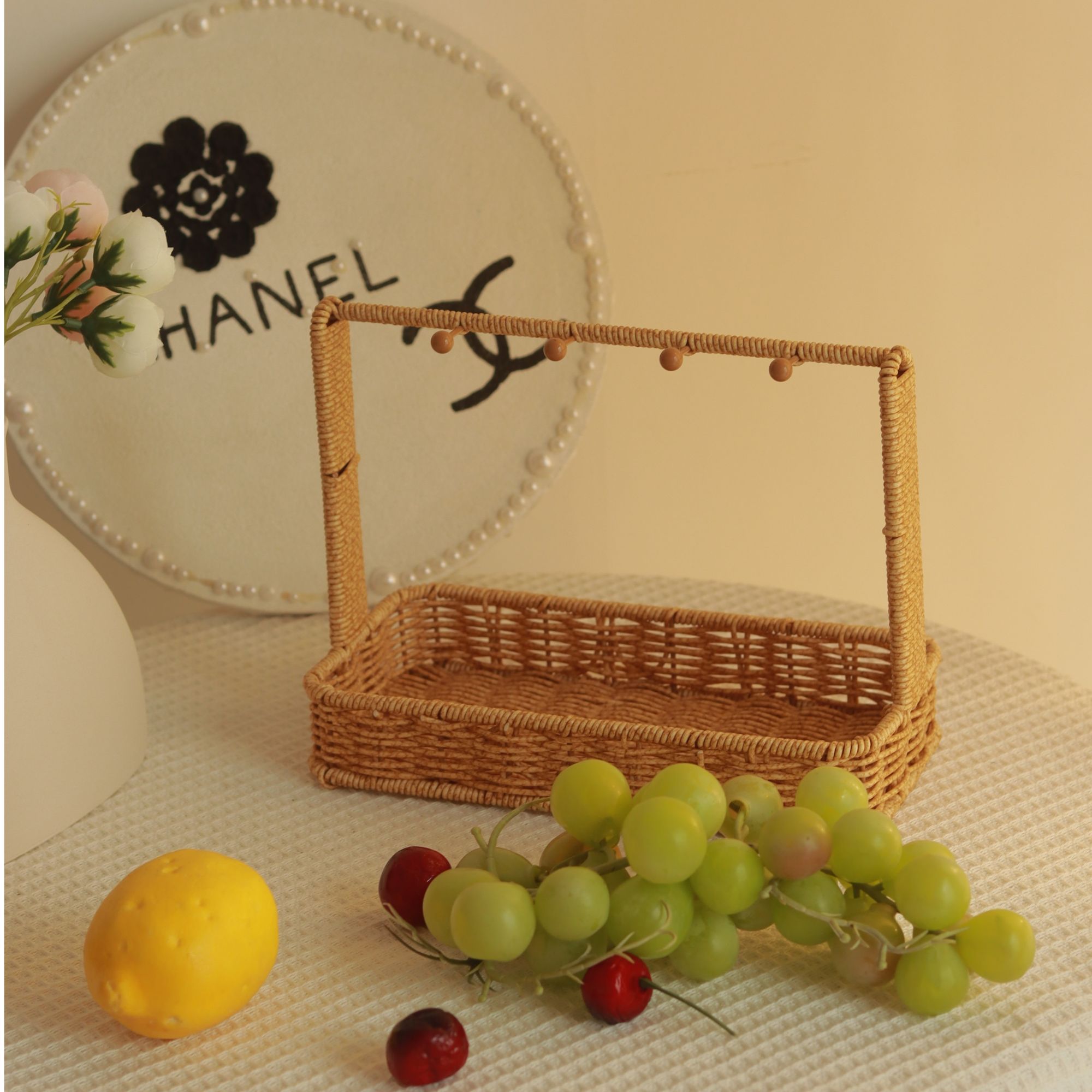 FT131创意简约藤编筐家用手编家居寝室仿藤手工藤编篮子置物