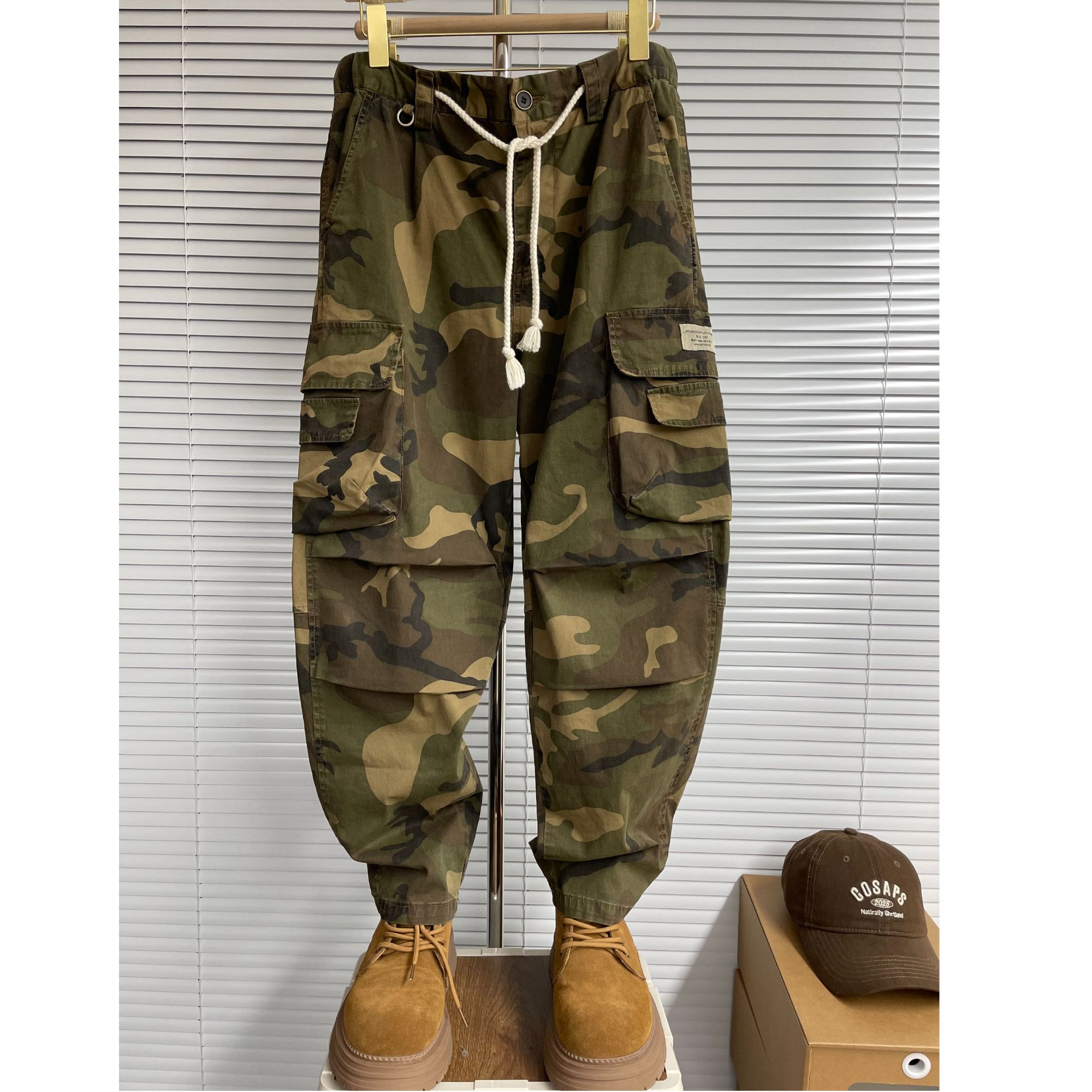 新款复古迷彩工装裤男士美式街头宽松运动时尚百搭多口袋休闲长裤