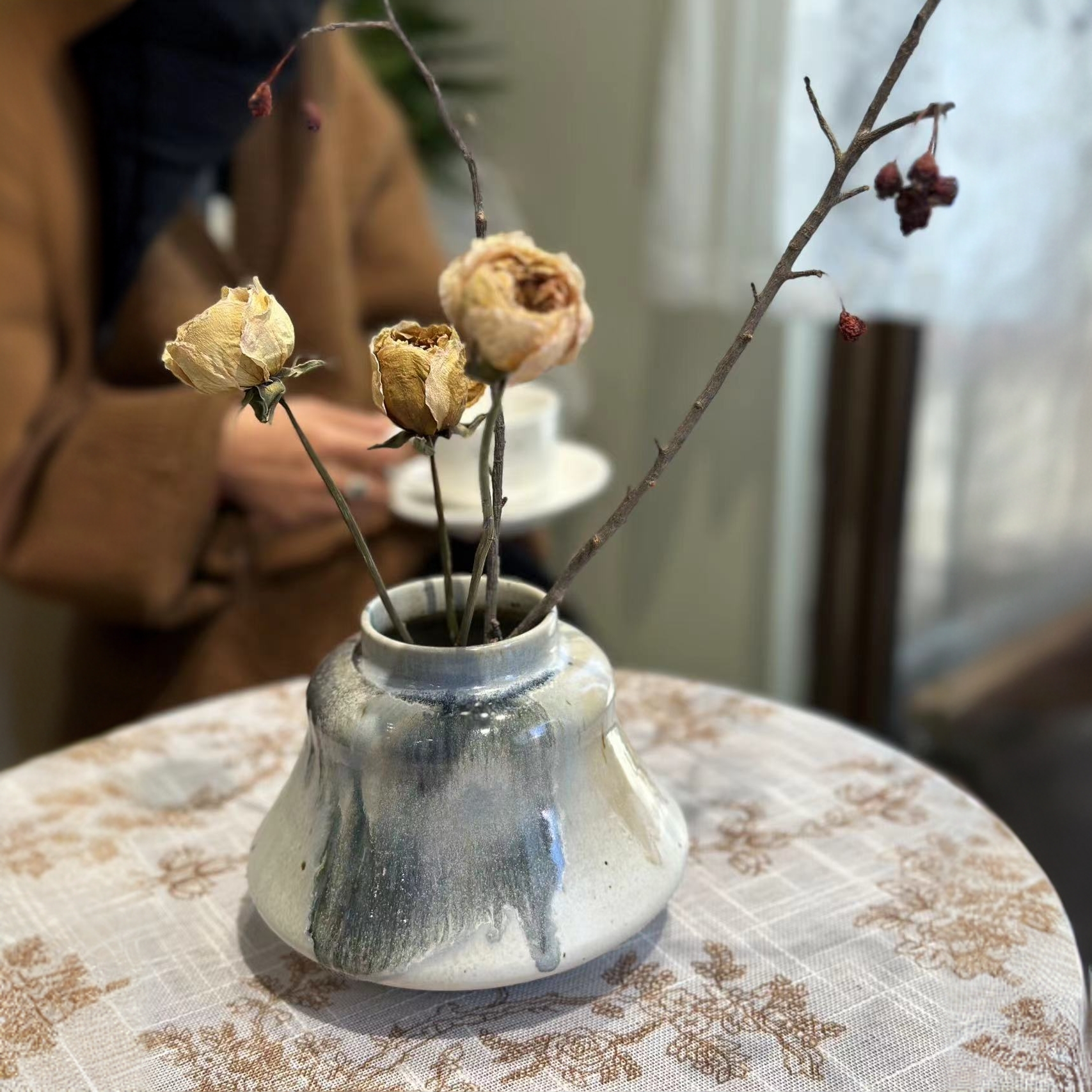 景德镇异形窑变釉无孔矮款花器水培铜钱草绿植陶瓷花瓶装饰摆件