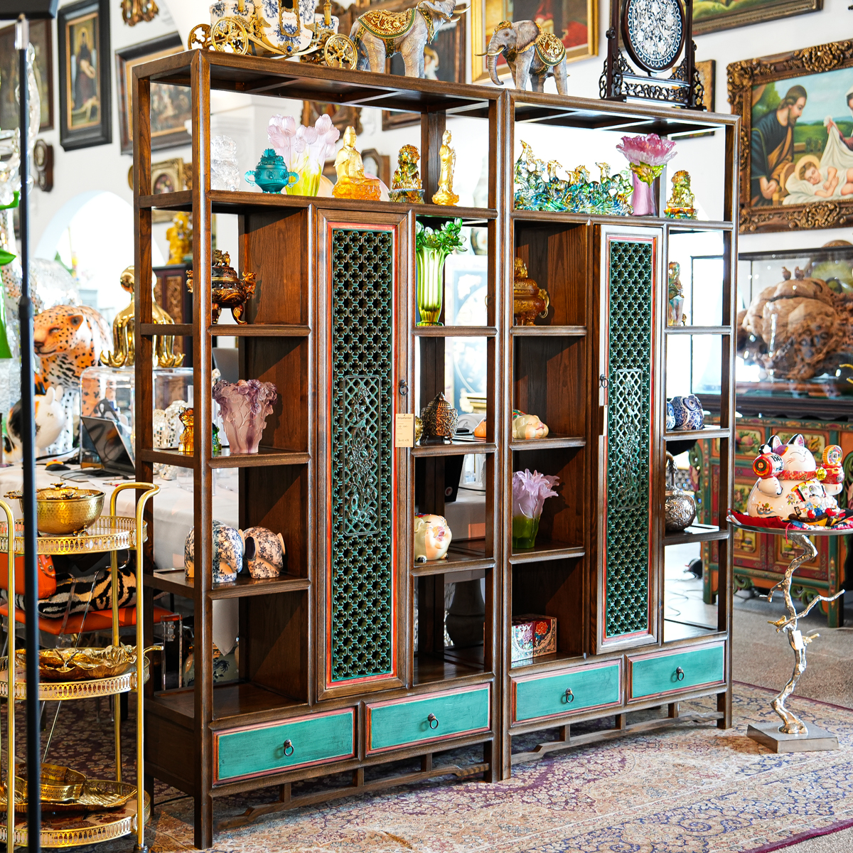 【BENNY本尼家】A4新中式复古家用博古架客厅餐厅玄关落地隔断柜子 