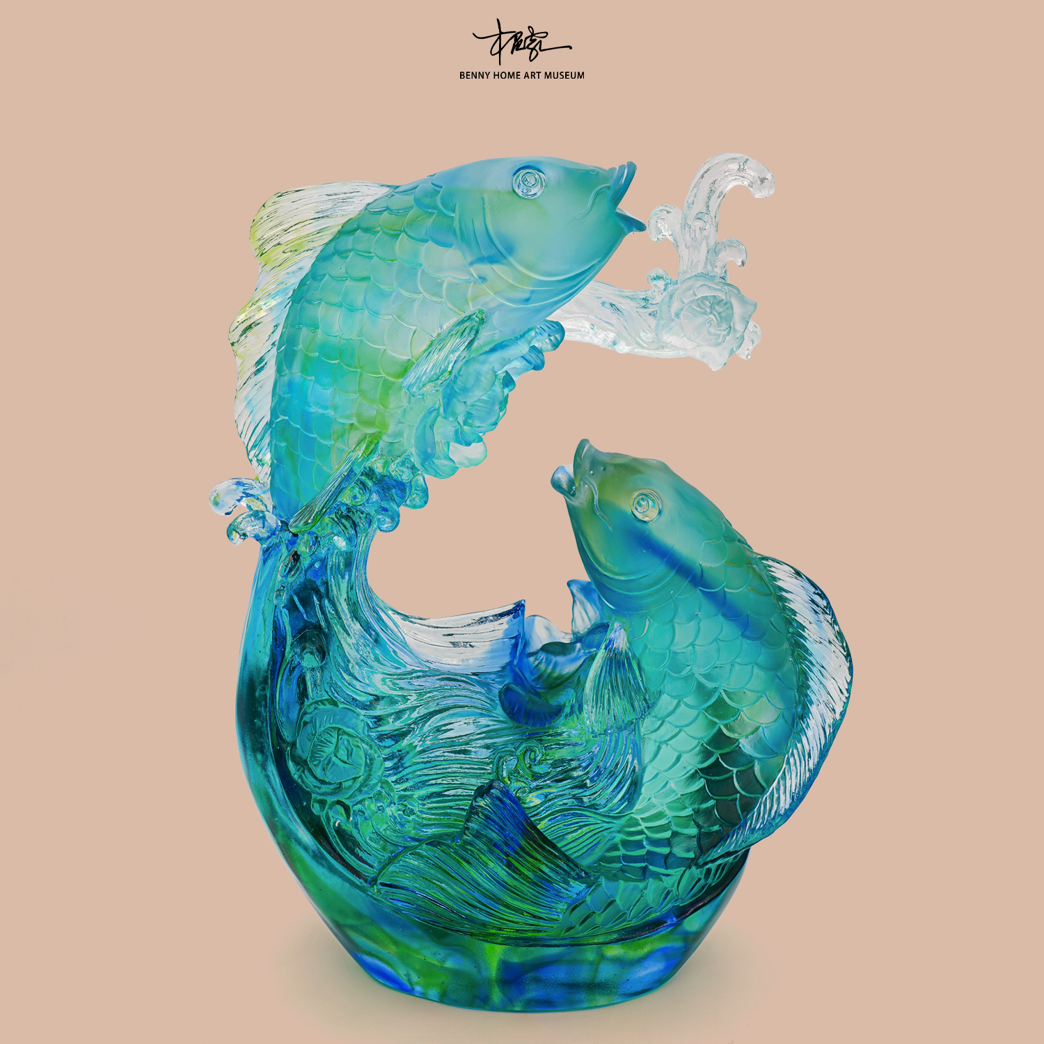 【本尼家 】LL45非遗好物古法琉璃-鱼来运转高档办公桌玄关摆件 