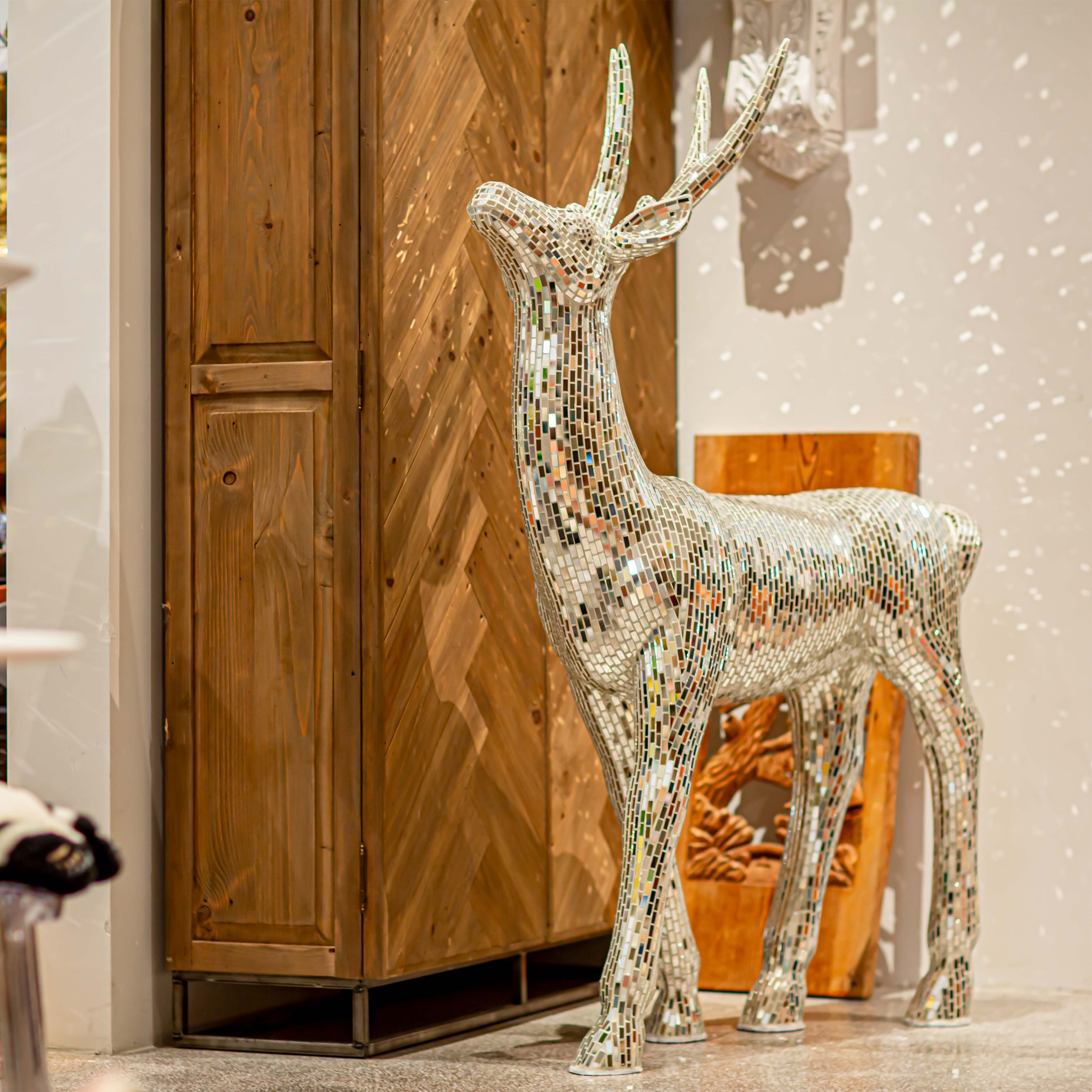 【本尼家】马赛克手工贴片银色镜片小号昂头鹿创意家居装饰摆件