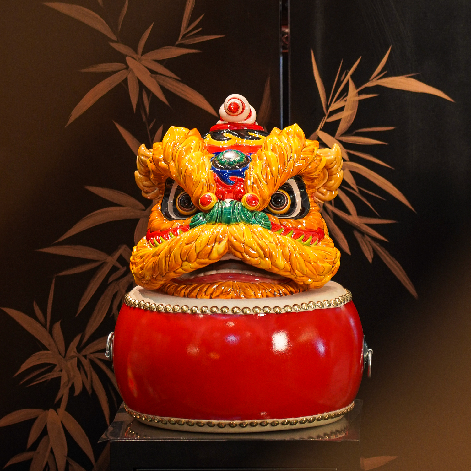 【本尼家】中号-国潮醒狮摆件舞狮头非遗手工陶瓷开业大吉礼物