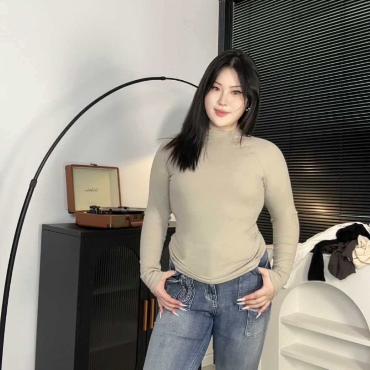 1694 大码微胖半高领针织长袖显瘦打底衫