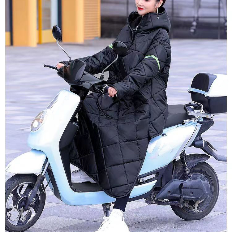 冬季电动车挡风衣新款加绒加厚防水护膝防寒骑车防风电瓶车挡风被