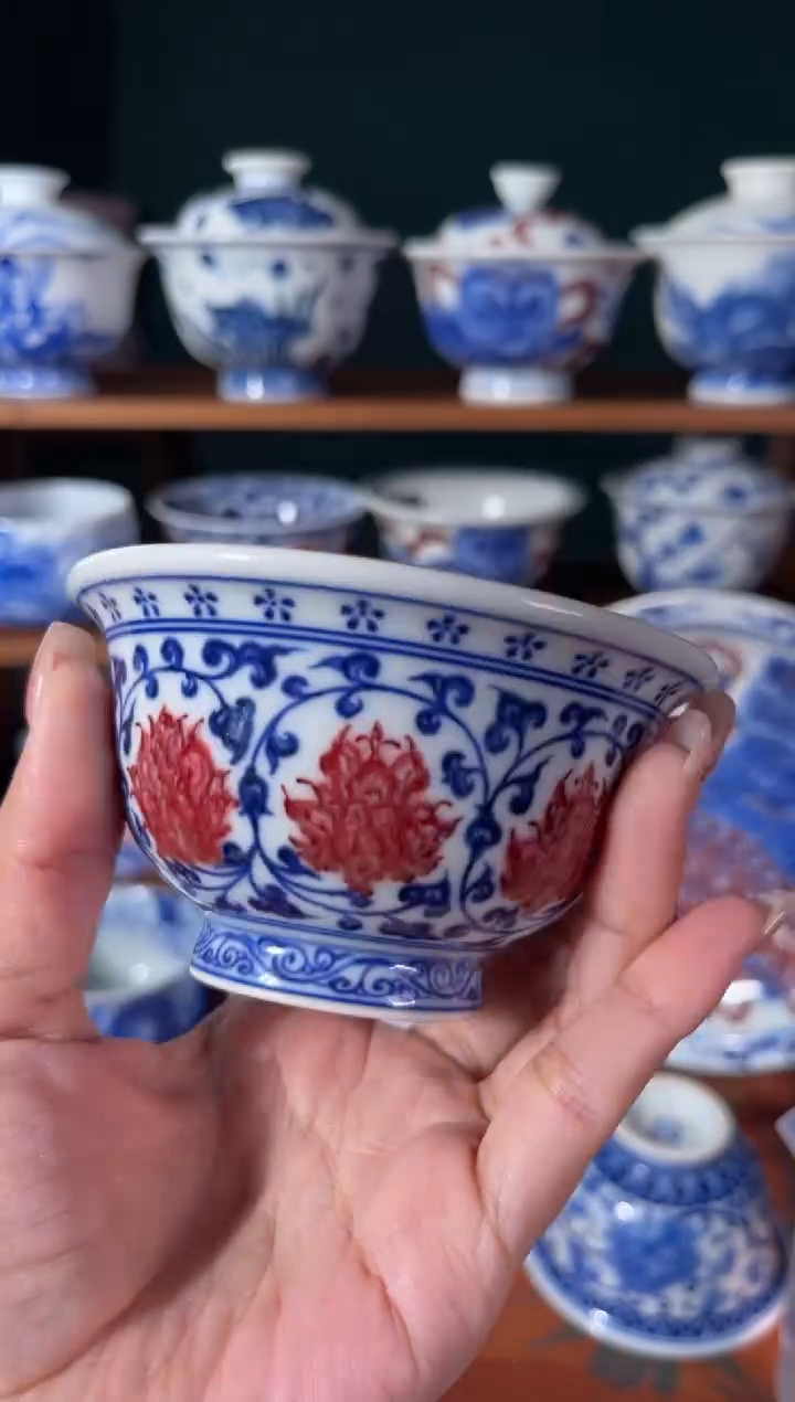 【闪购商品】杯永明尚玩缠枝莲压手杯内绘青花