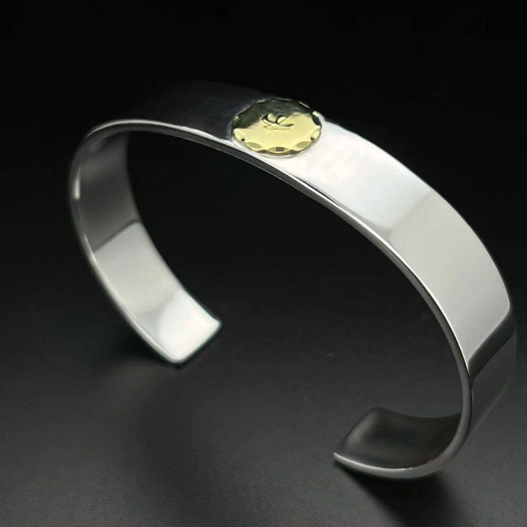 鸿聚隆 925银手镯 NO281经典平打雷鸟手镯手工简约光面时尚气质