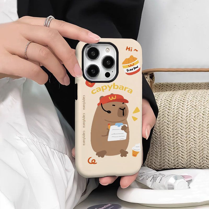 搞怪水豚适用苹果15手机壳iPhone13大孔14plus防摔12promax二合一
