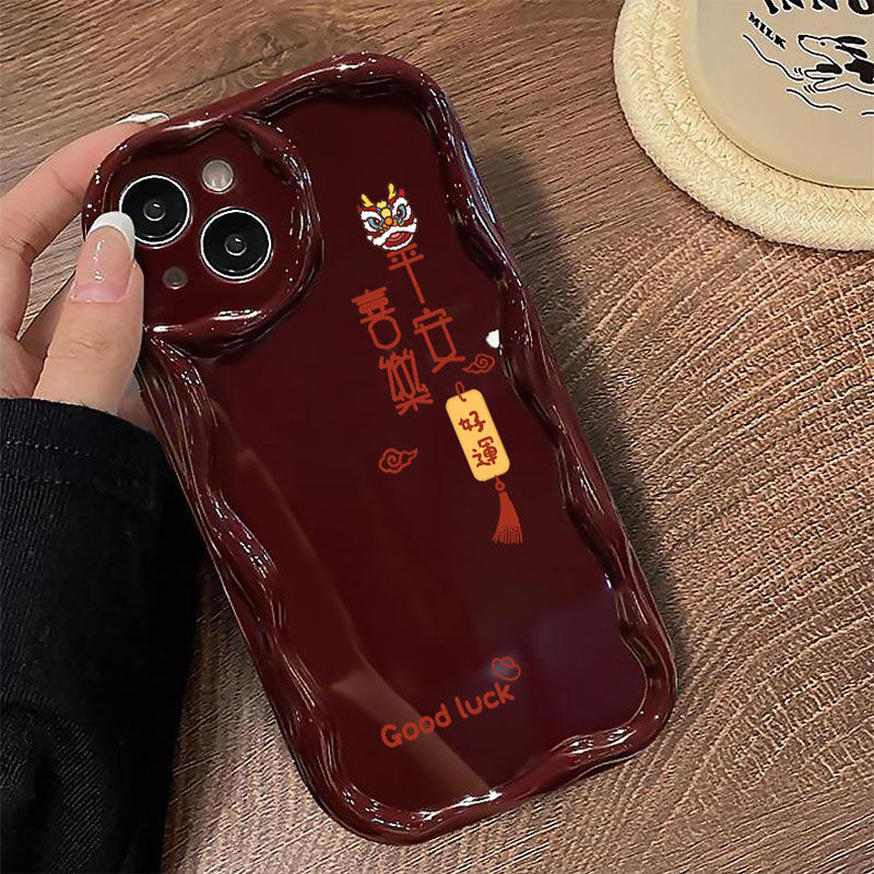 新年平安好运适用华为oppo荣耀vivo苹果13手机壳14酒红15plus软8P
