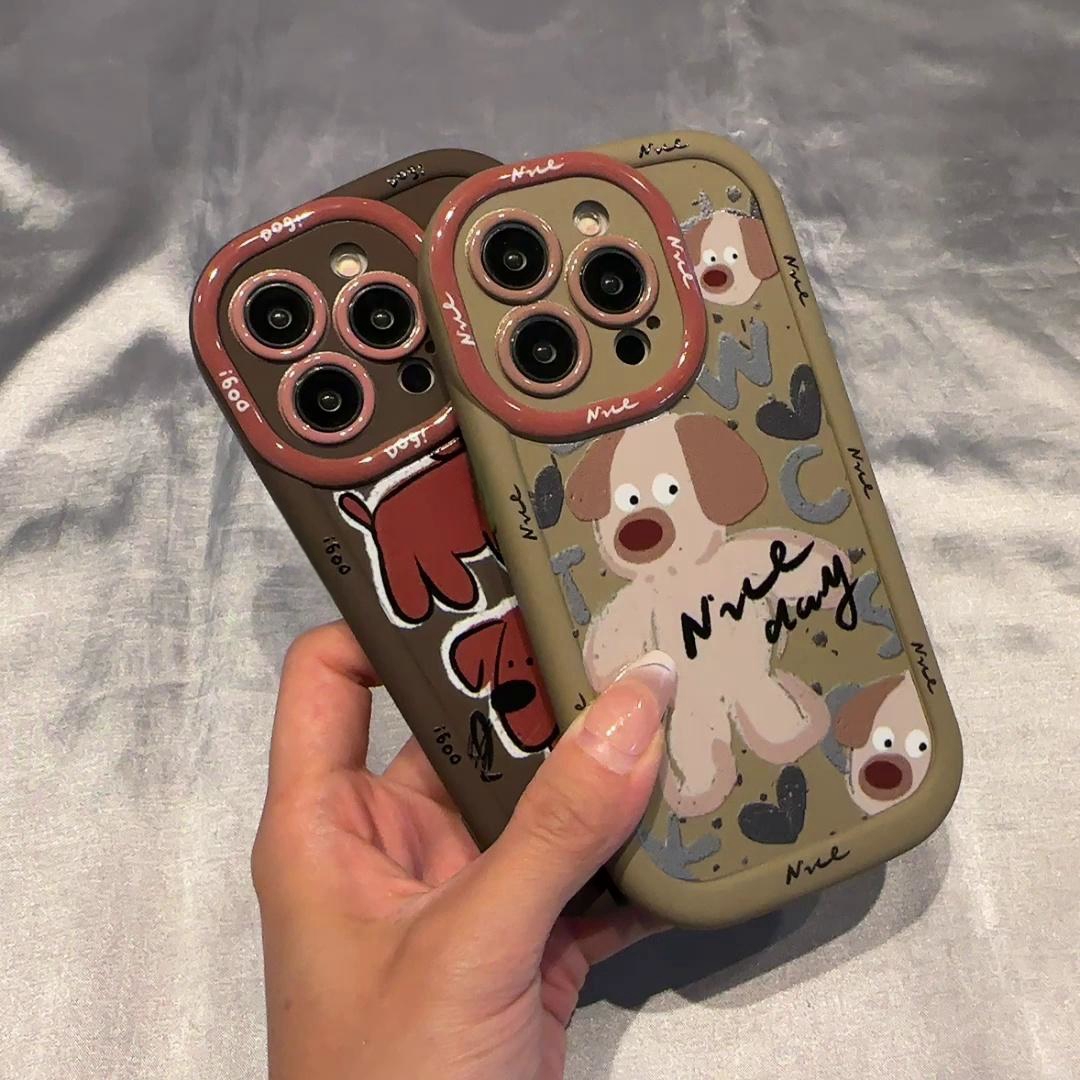 卡通油画白狗iPhone15苹果13手机壳14全包11防摔12promax磨砂xr软