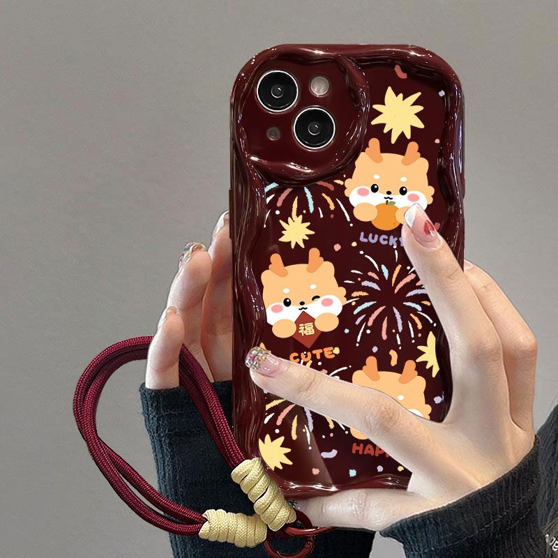 烟花瑞兽华为OPPO荣耀vivo小米苹果15手机壳iPhone13软壳14奶油纹