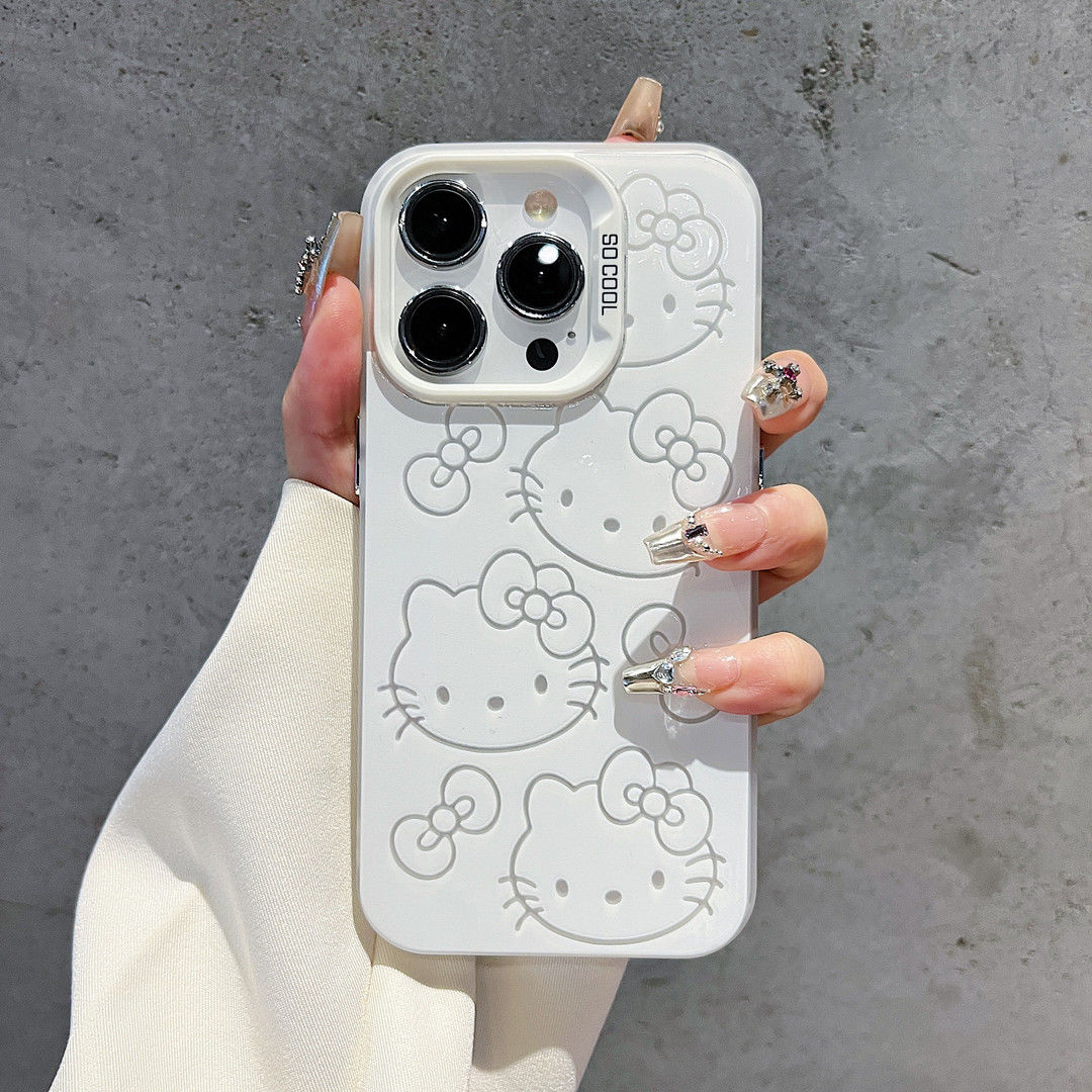 简约线条凯蒂猫苹果13手机壳iPhone15白色14plus防摔12promax大孔