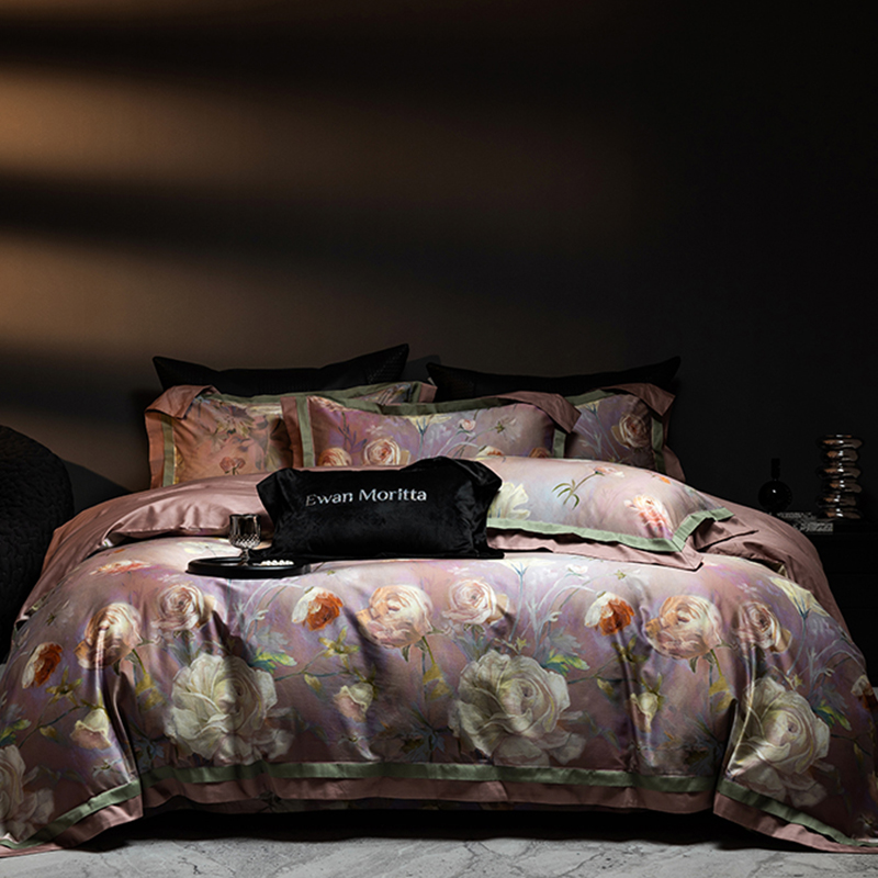 （克莱尔粉）冬季印花高端轻奢磨毛床品四件套欧式床上用品床单纯棉