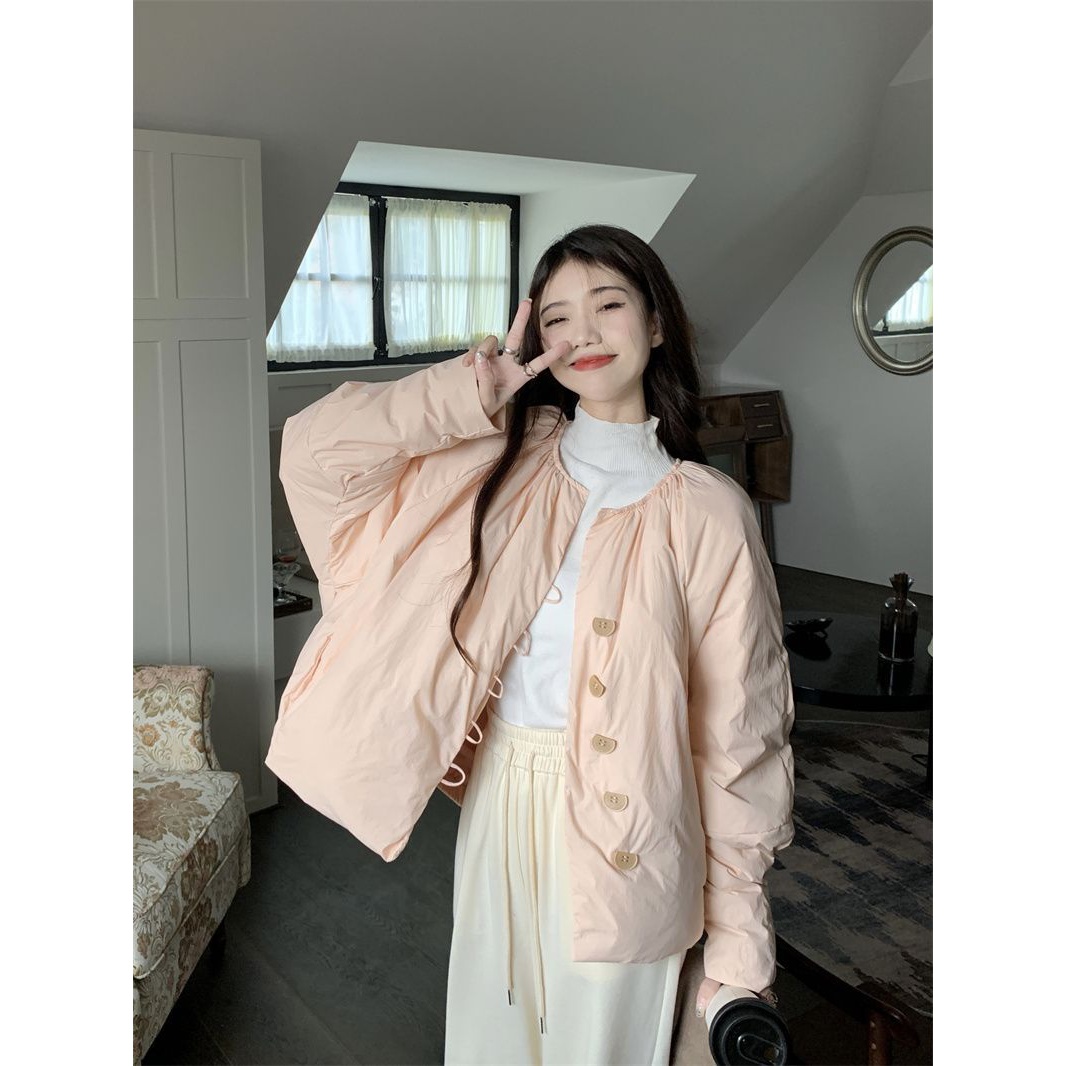 韩系粉色温柔风短款棉服外套女秋冬2023新款宽松加厚保暖棉衣棉袄