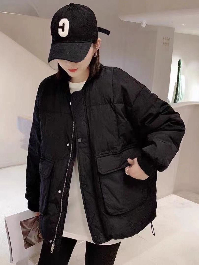 圆领棉服女秋冬季韩版短款小个子工装外套加厚宽松保暖棉衣潮2023