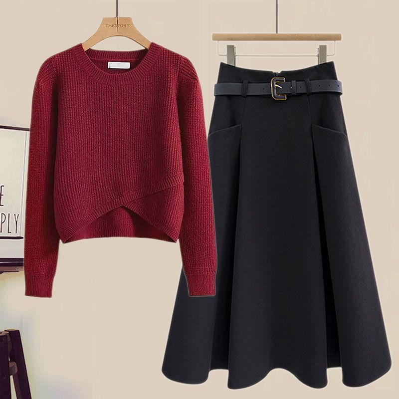 秋季套装女装2023新款韩版时尚减龄针织上衣显瘦半身裙两件套装女