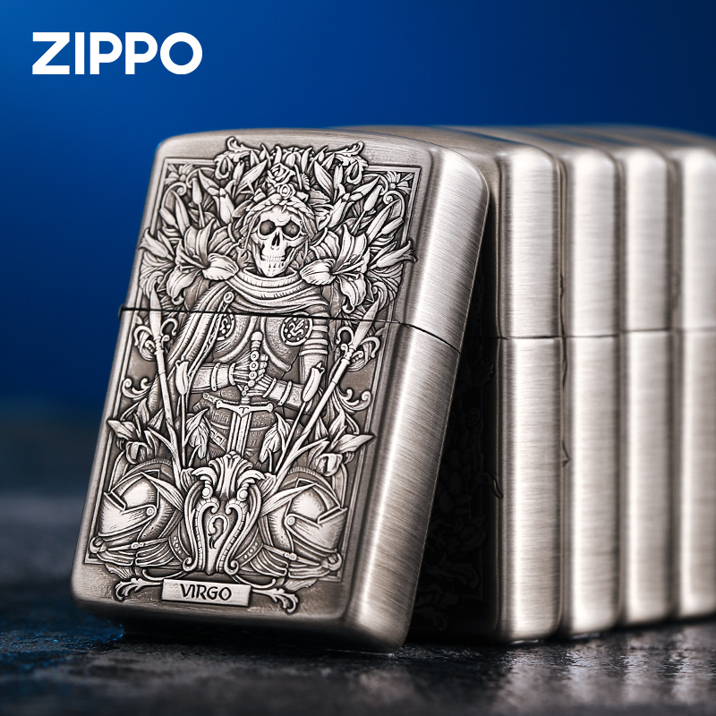 ZIPPO打火机盔甲熏银浮雕十二星座防风原装男士送礼DYJ1X1