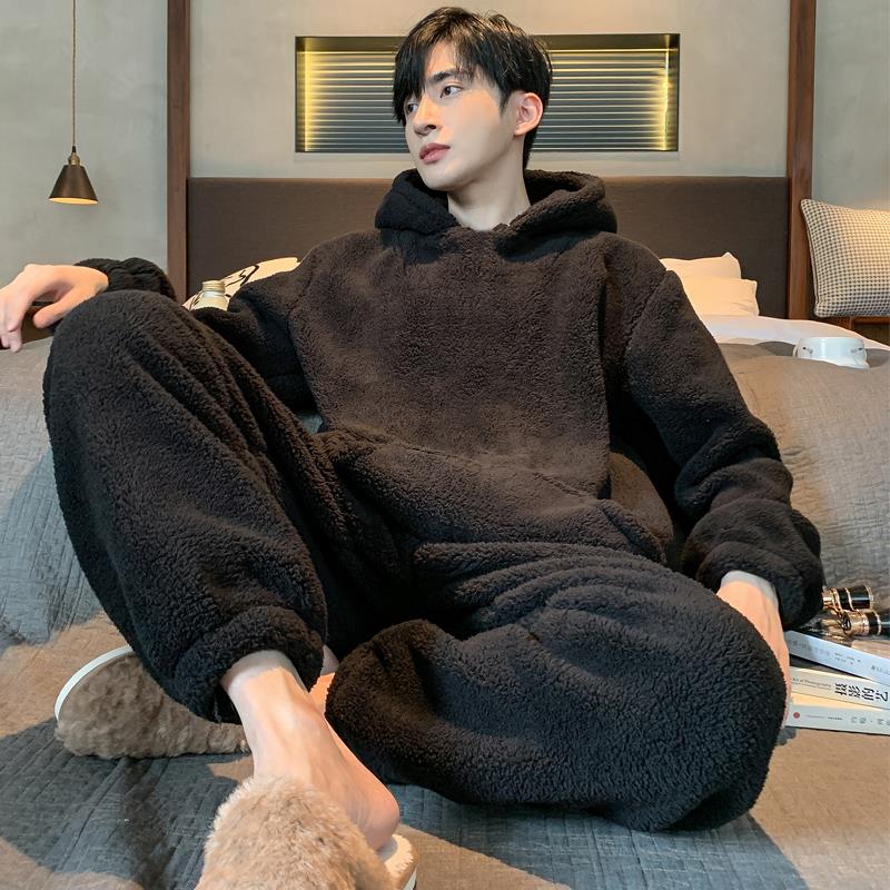 珊瑚绒男士睡衣冬季加厚加绒保暖青少年2024新款家居服套装秋冬款