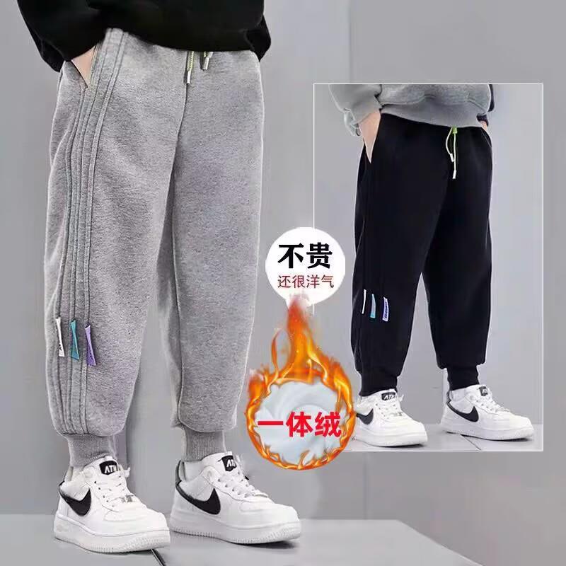 男童秋冬季加绒裤子新款一体宝宝绒运动卫裤儿童外穿长裤儿童休闲