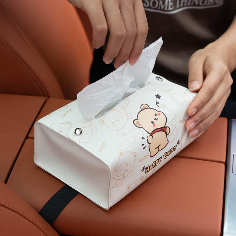 维尼熊可爱卡通车载纸巾盒挂式车载中控台收纳盒纸巾抽纸盒客厅