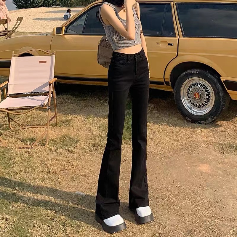 牛仔裤女2025秋季新款高腰显瘦喇叭弹力修身黑白色拖地百搭裤子