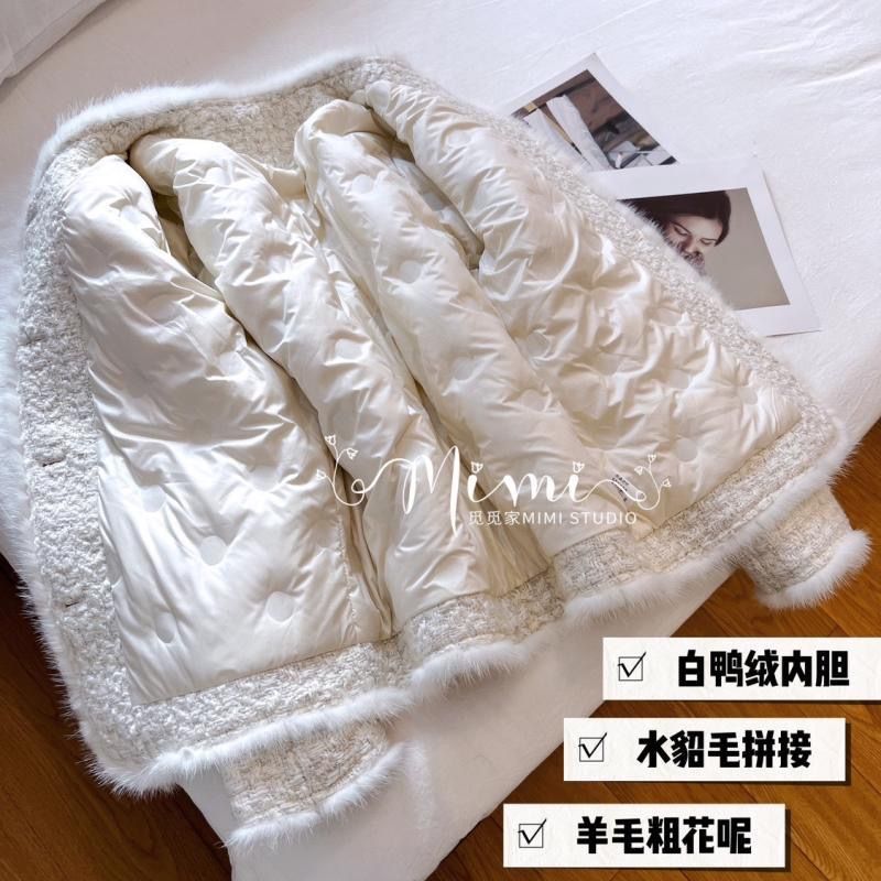 清廷心小香风羽绒服外套女冬季2023年气质时髦粗花纹理优雅显瘦加