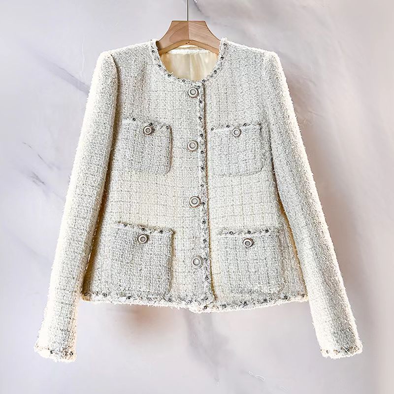 粗花呢白色小香风春秋外套法式洋气小个子名媛时尚气质长袖上衣