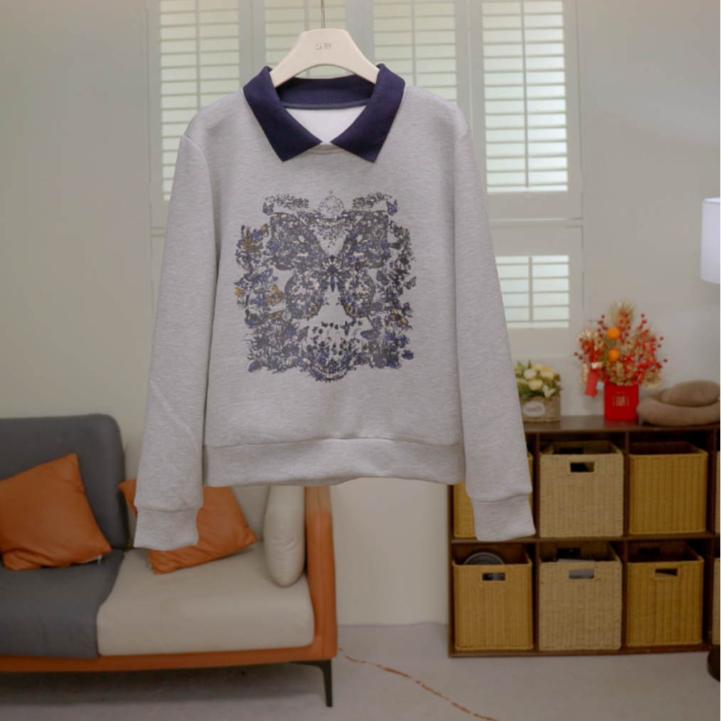 【现货】秋冬加绒加厚宽松显瘦遮肚子休闲百搭卫衣翻领休闲百搭上衣