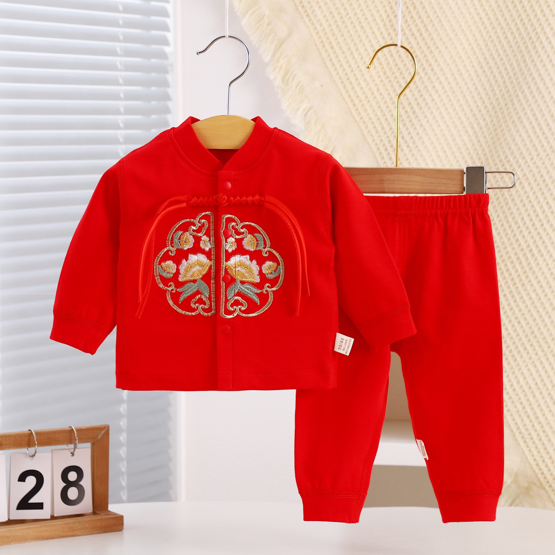 小童红色套装周岁抓周礼服中国风宝宝衣服百天宴喜庆衣服新中式D