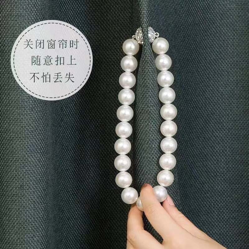 新款窗帘绑带轻奢白色珍珠网红仙女可爱磁吸磁铁带钻蝴蝶结绑绳量