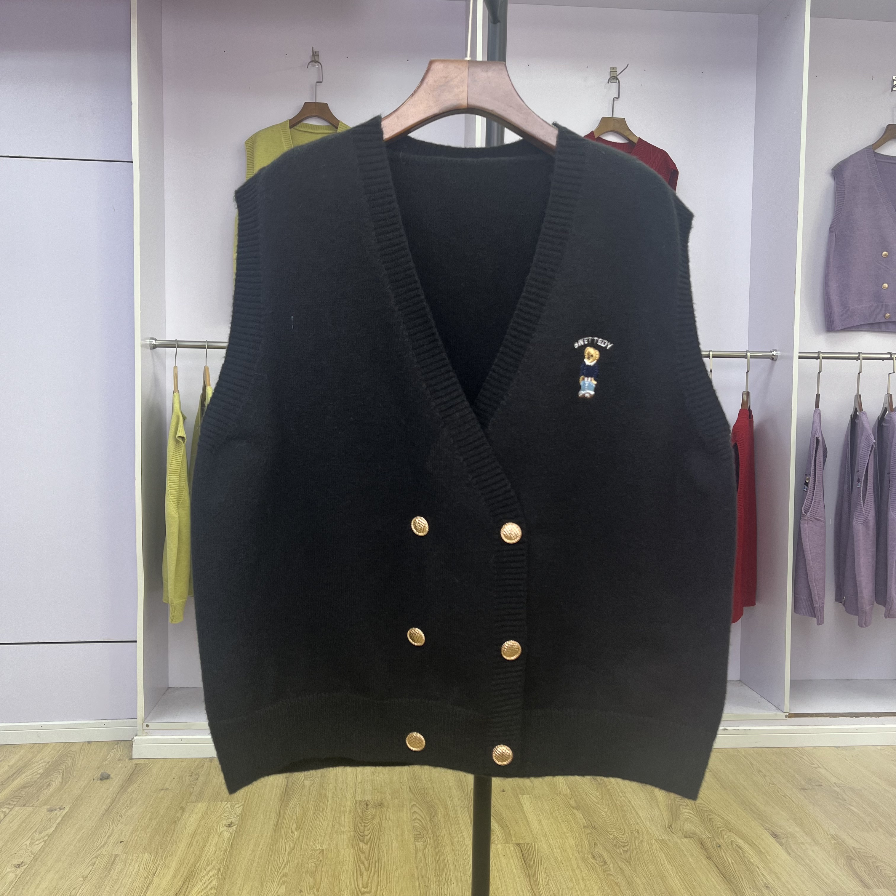 999 春秋新款宽松大码女装v领针织开衫马甲背心外搭毛衣坎肩上衣