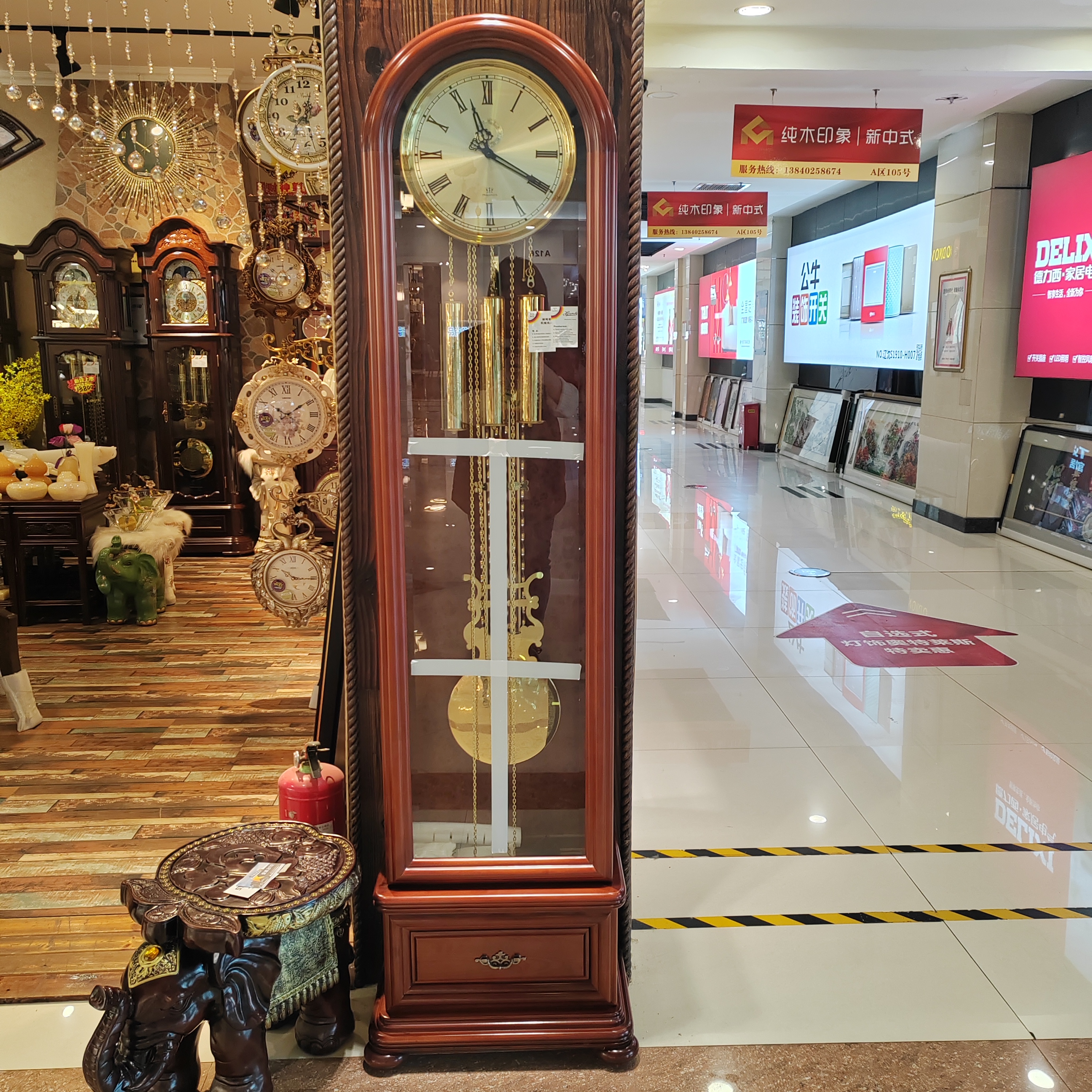 美时嘉鹅掌楸木美式立式工艺落地钟新中式德国原装八音簧机芯复古