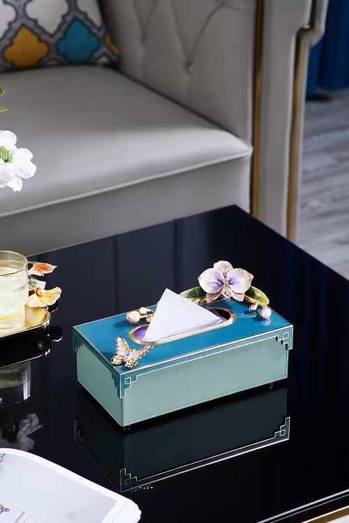 高端珐琅彩创意抽纸盒美式轻奢茶几餐桌装饰品高档