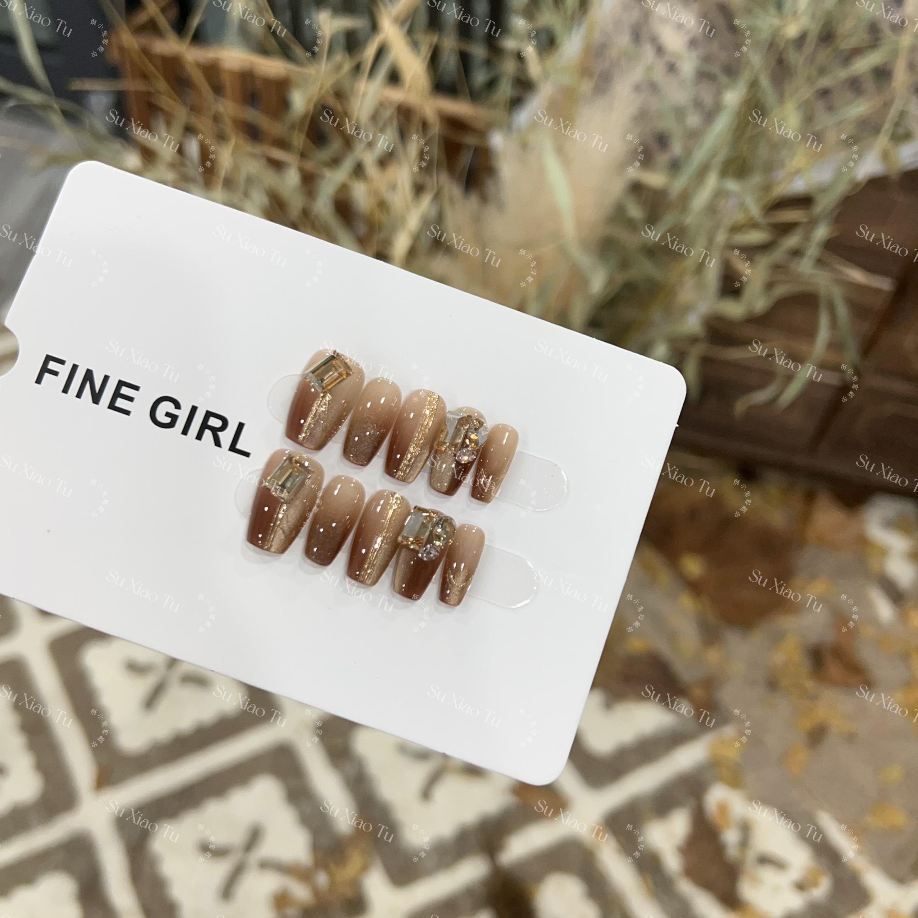 沦陷-三月兔【设计师穿戴甲】手工渐变穿戴式纯欲咖色穿戴甲夏日