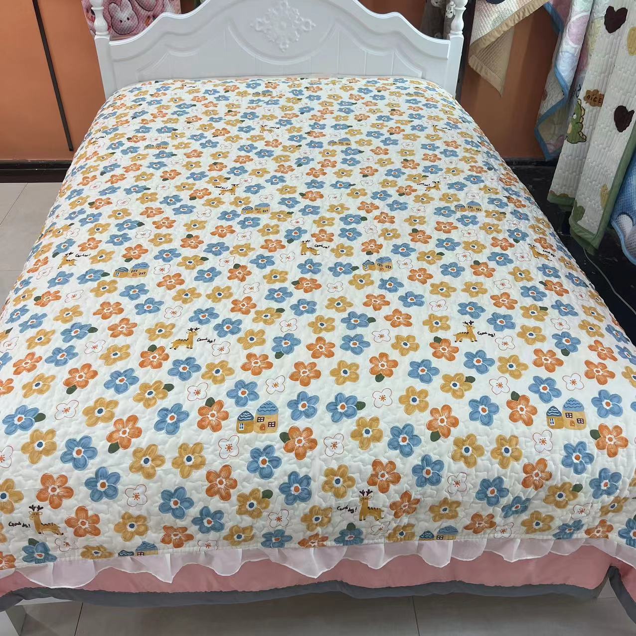 花边幸运花床盖柔软舒适亲肤床盖双面夹棉绗缝双人四季床盖精梳