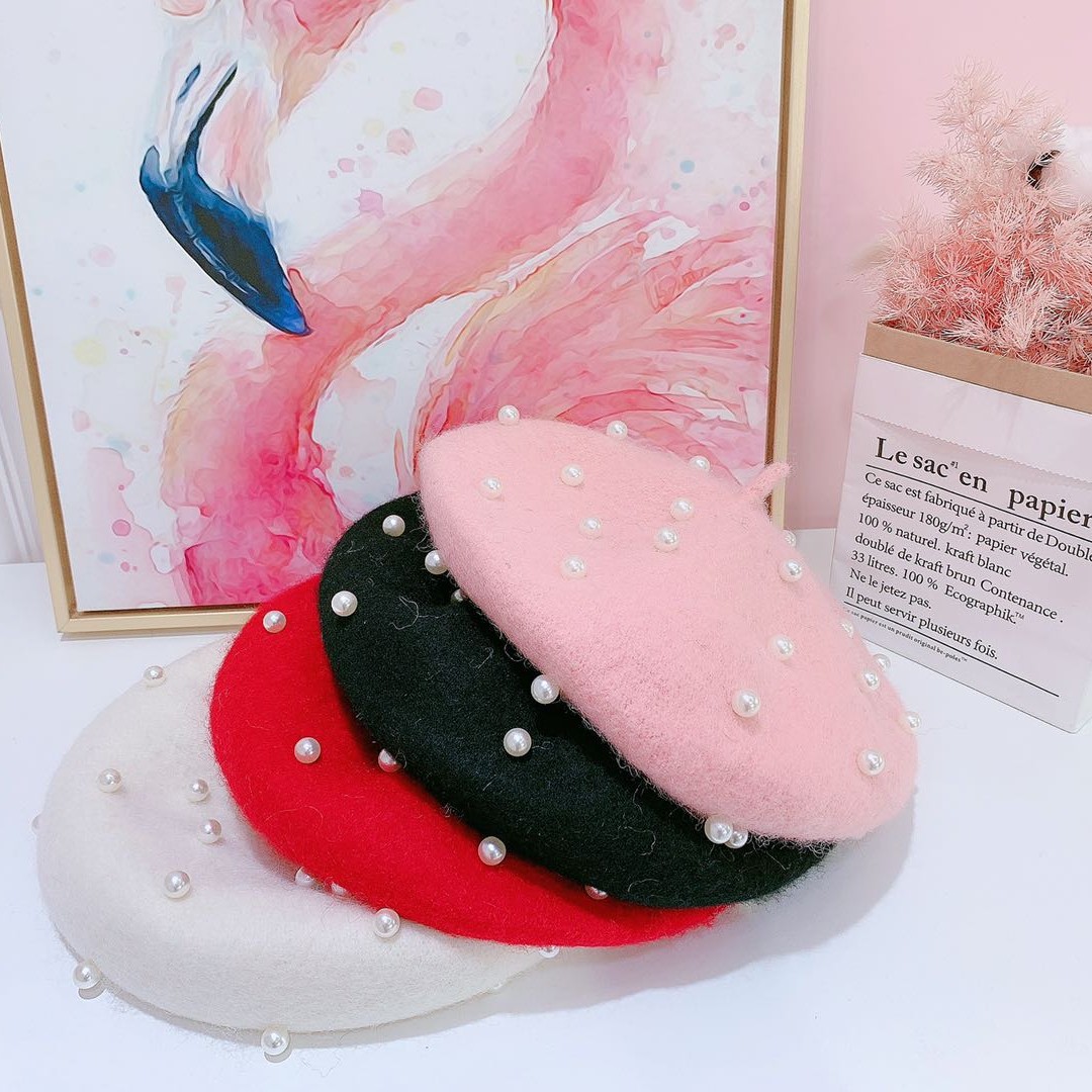 公主家霓裳6136新款时尚钉珠可爱毛毛贝雷帽帽子