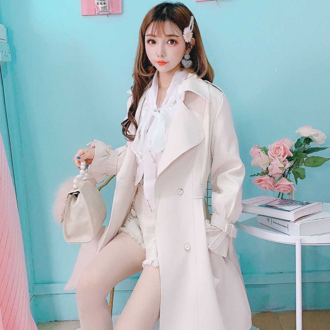 霞霞3391秋冬中长款风衣时尚系带设计感小个子风衣外套