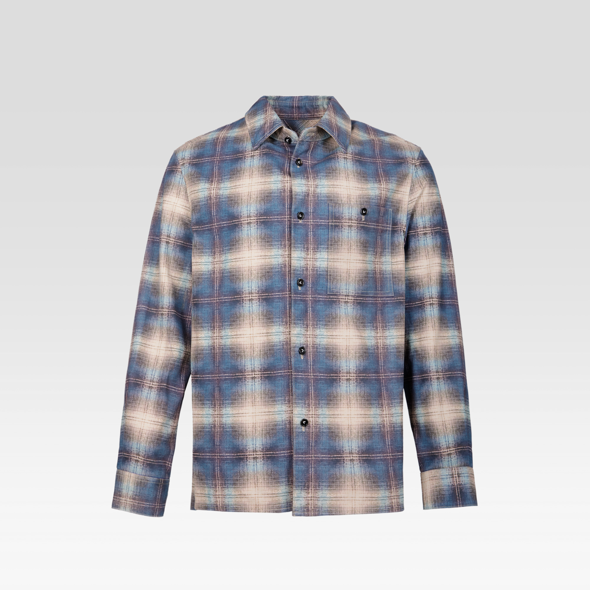 【新品】格子翻领单排扣长袖羊皮衬衫男款时尚经典宽松DDM-23118