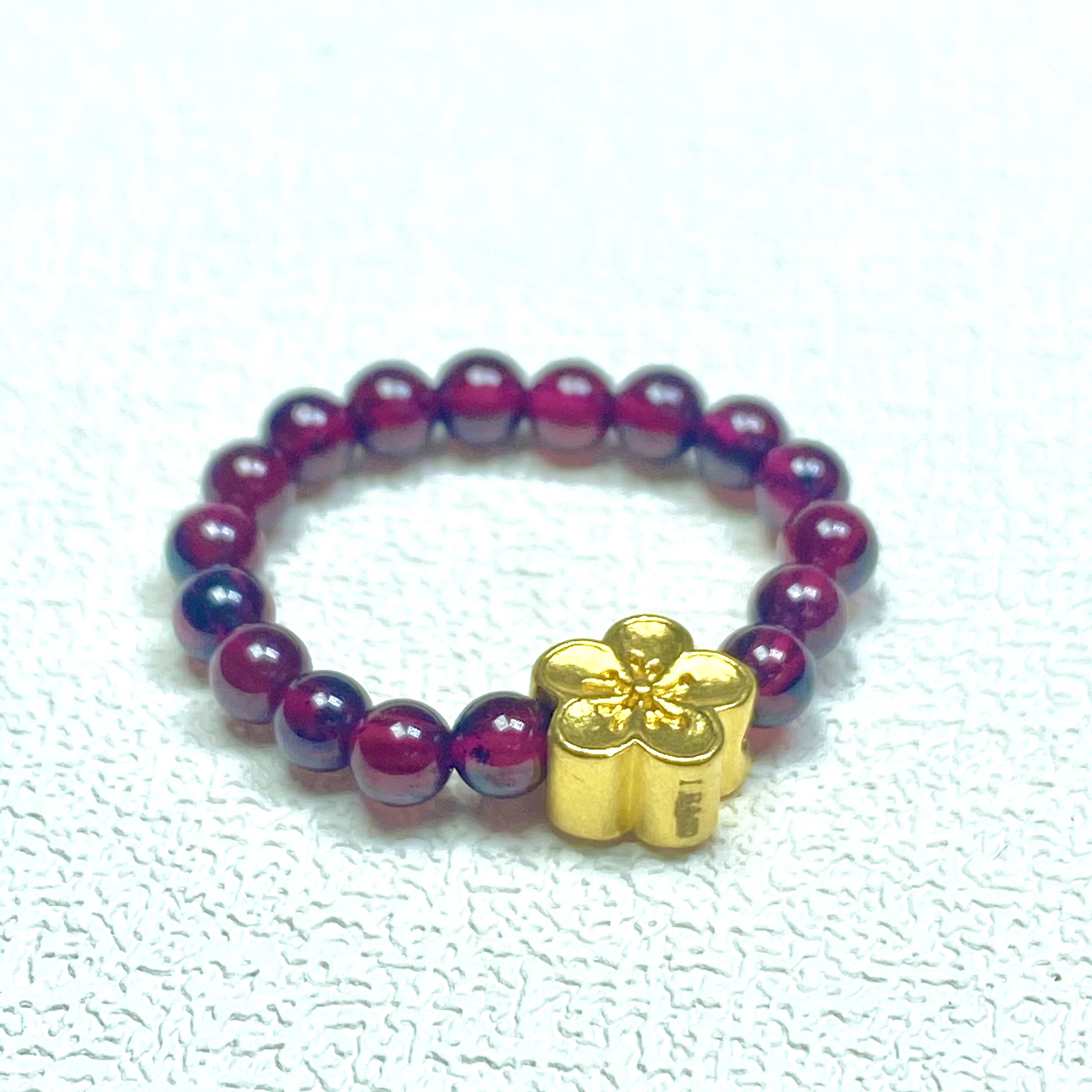 足金999双面粉色小桃花/小樱花石 榴 石戒指时尚@@A105