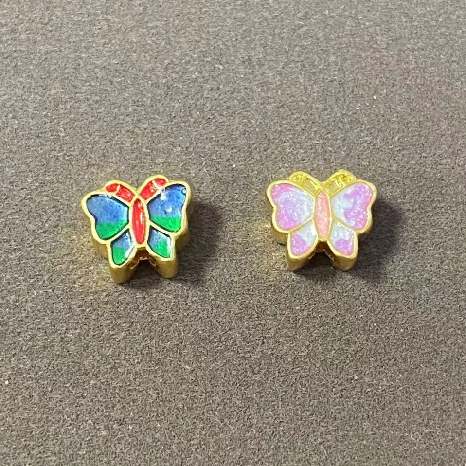 足金999烧蓝款小蝴蝶穿石 榴 石戒 / 多样性发1个 @@A120