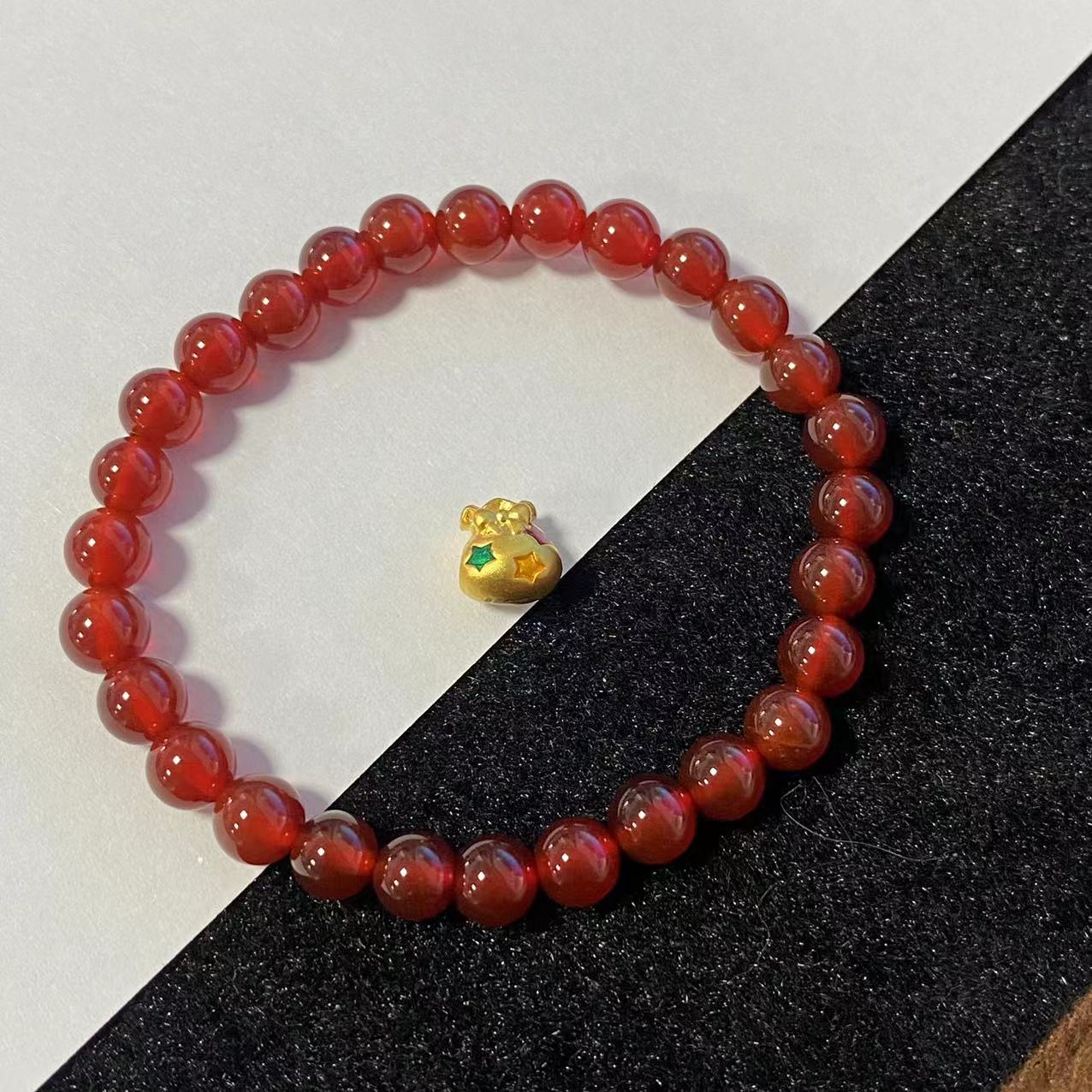 足金999星星福袋穿红 玛 瑙手串@@A204