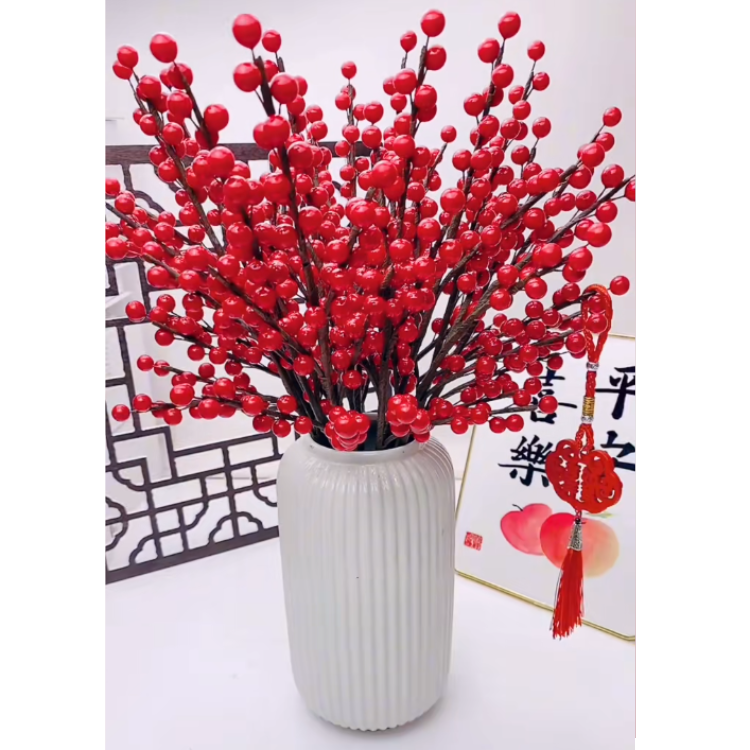 北美冬青果材料包 客厅装饰喜庆红果发财果（非成品 不含花瓶）