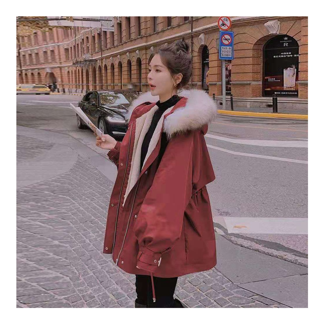 派克服女2023冬季新款加厚保暖工装棉服宽松棉衣百搭收腰连帽外套