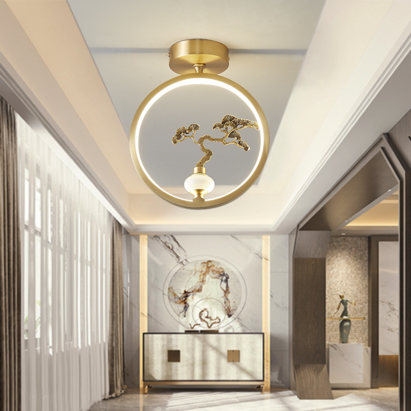 新中式全铜过道灯室内玄关走廊小吸顶灯阳台入户门厅衣帽间led灯