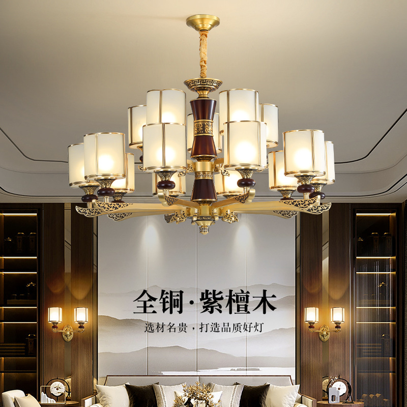 新中式吊灯全铜焊锡玻璃客厅灯2022新款豪华客餐厅