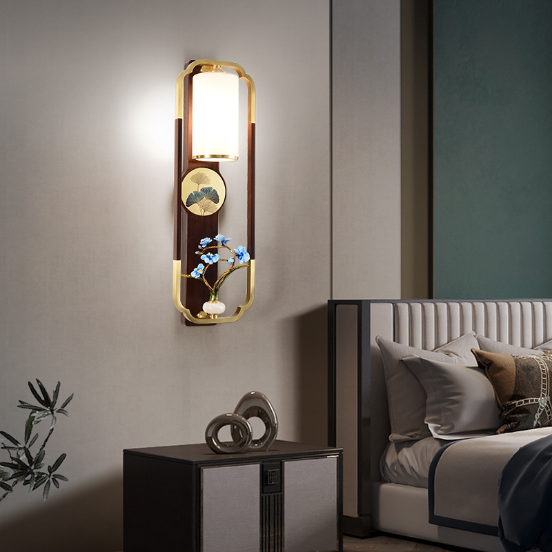 新中式铜加木壁灯创意客厅电视沙发背景墙过道灯卧室床头书房壁灯